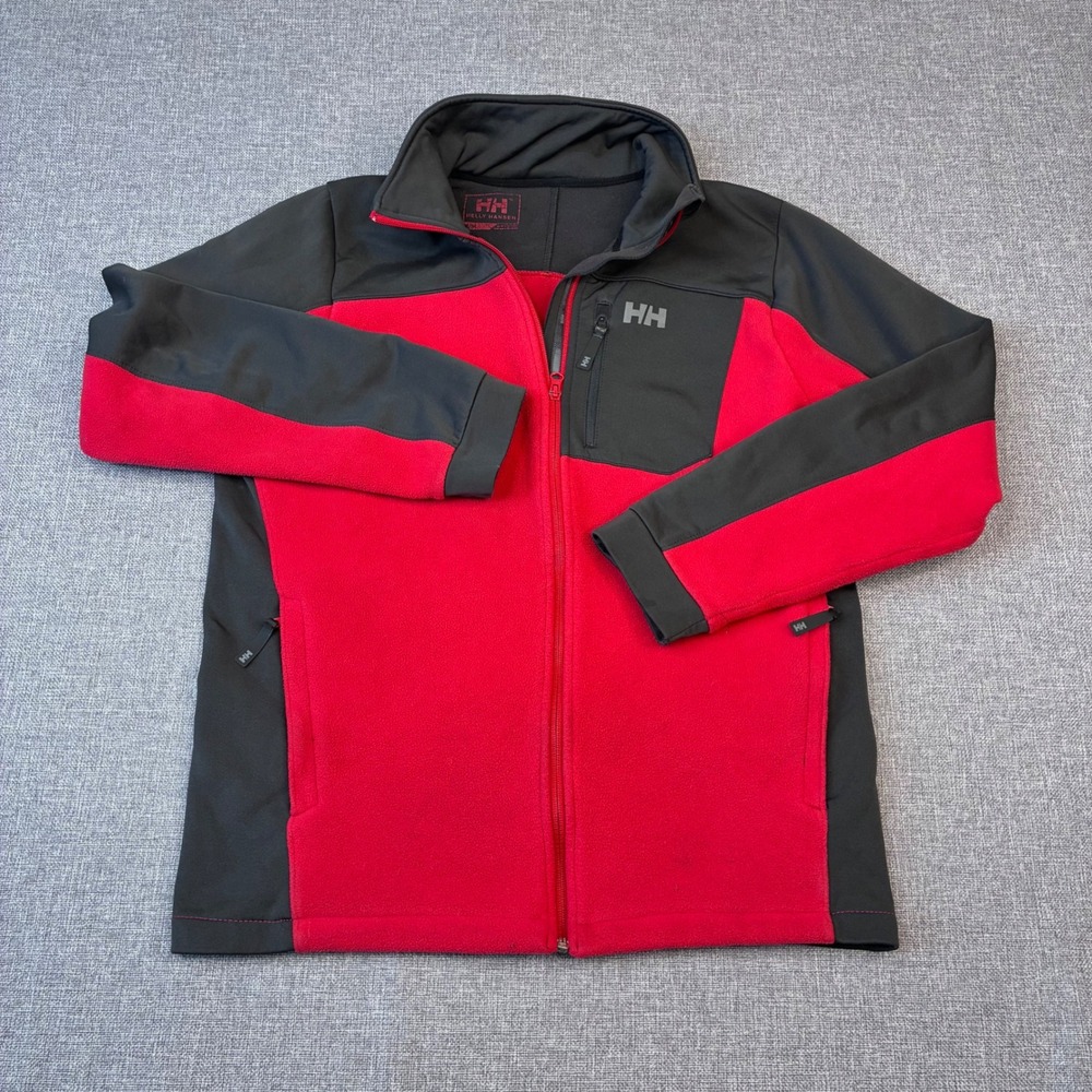 Helly Hansen Pro Fleece Jacket Mens Medium Red Black Full Zip Softshell Overlay